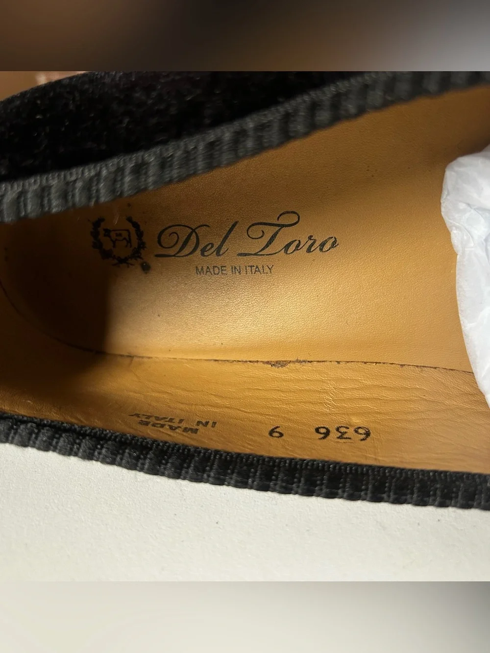 Del Toro Black Velvet Slip-On Loafers mens 9